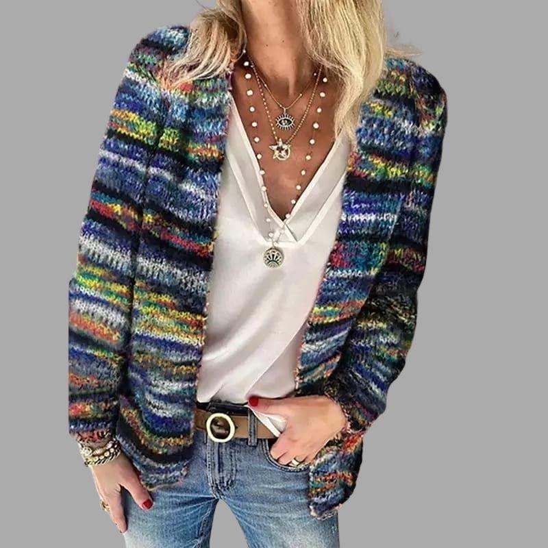 Mette - Strickjacke - Mehrfarbig - Strickwaren - Blau - Müller Mode